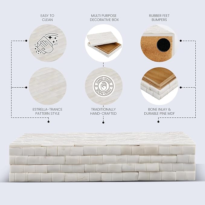 Handicrafts Home Large Decorative Storage Box 12x6– Coffee Table Organizer Box, Modern Home Décor Accent, Keepsake Memory Box, Jewelry Storage Box, Boho Decorative Box with Lid for Shelf, Mantle Decor