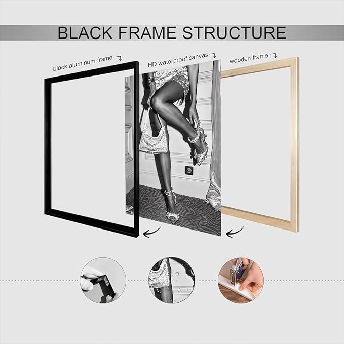 Trendy Black And White Canvas Wall Art High Fashion Poster Retro Girl Room Decor Luxury Feminist Prints Beautiful Chic Woman Picture For Apartment Batchroom Bedroom Decor 16x24in Wrapped Canvas
