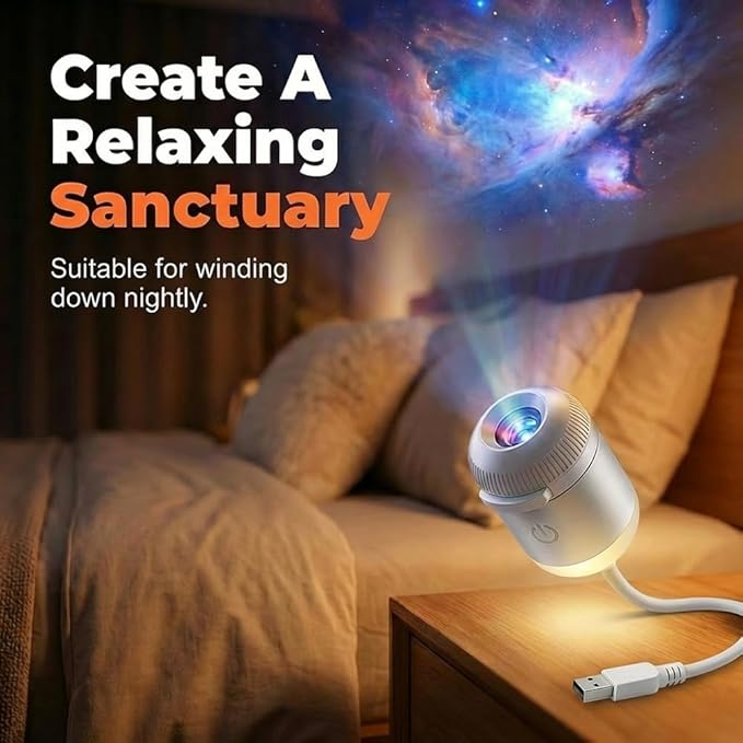 2-in-1 Galaxy Projector Night Light, USB Starry Sky Night Light Projector with Adjustable Brightness, Mini LED Projection Lamp for Bedroom Ceiling Wall Room Decor (A-5 Projection Films)