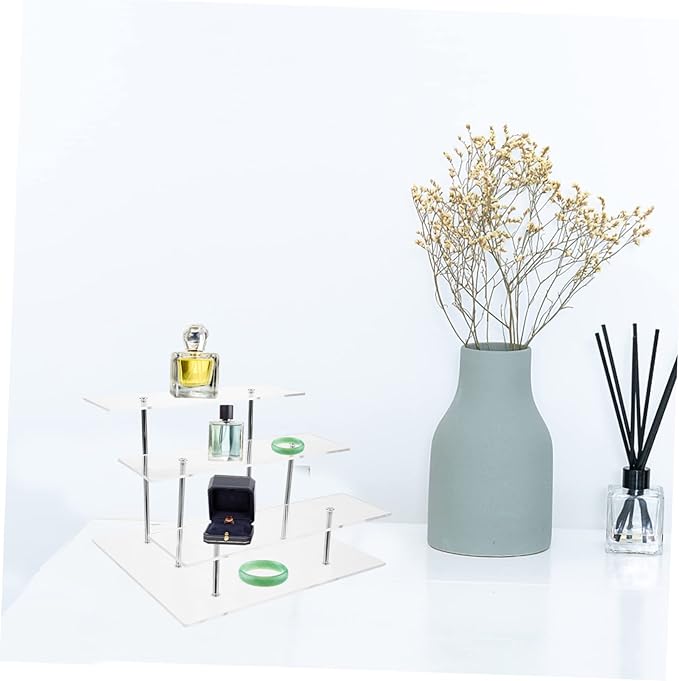 Mobestech Acrylic 3-Tier Perfume Display Rack Makeup Organizer Stand Multi-Level Acrylic Riser for Vanity Crafts and Figurine Showcase