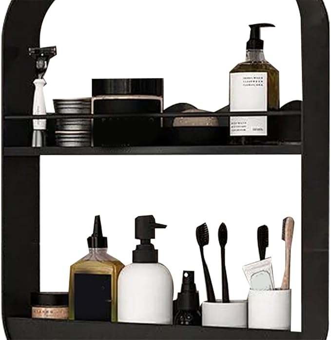 Jerliflyer Wall Mounted Floating Shelves for Bathroom, 2 Layer Carbon Steel Makeup and Cosmetic Organizer Rack