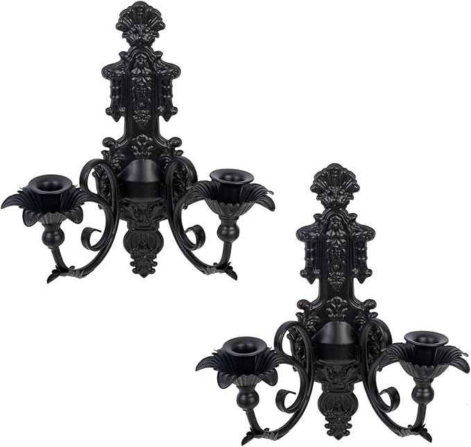 Candle Sconce(Set of 2)-Metal Gothic Wall Decorations-Rustic Home Decor-Black Wall Candle Sconces,Dark Academia Decor