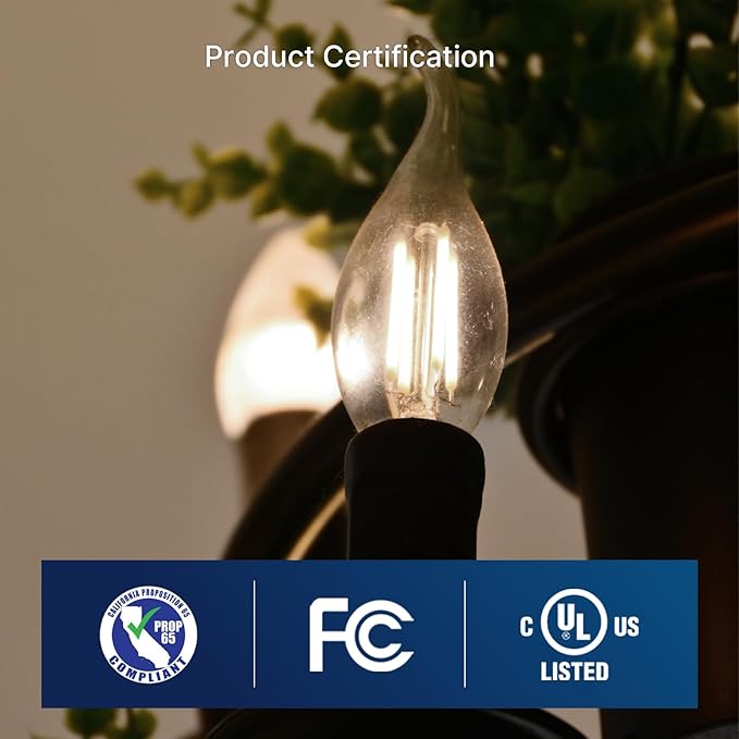 FLSNT LED Chandelier Edison Bulbs 5000K Daylight, 60W Equivalent, Dimmable CA11 E26 Base LED Candelabra Bulbs, 550LM, 12 Pack UL,CA65 Listed.