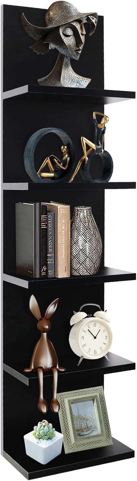 Homaterial 5 Tier Wall Shelf, Wall Mounted Shelves Unit for Living Room Bedroom, Floating Shelves Decor Organizer Tall, Black