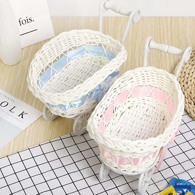 Gadpiparty Woven Storage Basket Mini Rattan Trolley Candy Container Desktop Organizer for Party Decorations Baby Shower Basket 9.5 X 5.5 X 6.7 Inches