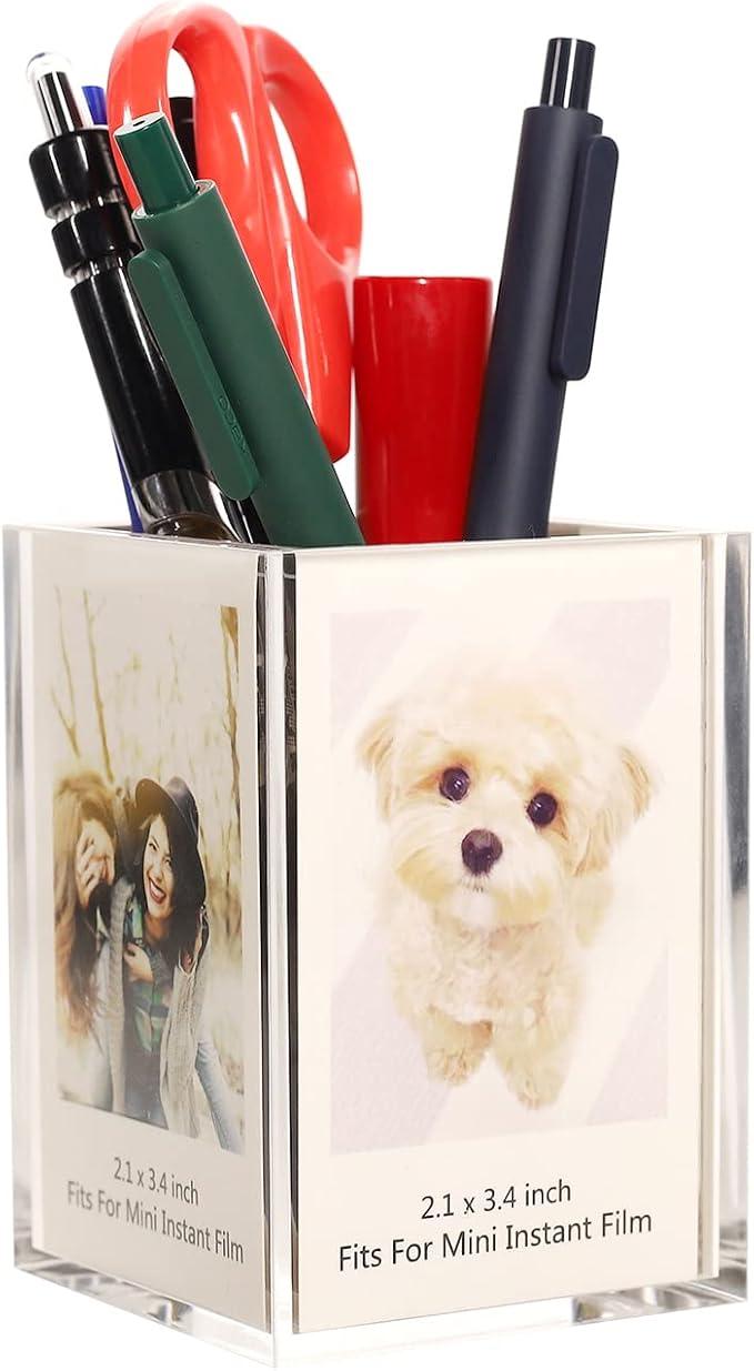 Instax Mini 2x3 Polaroid Photo Acrylic Frame,Small Picture Mini Cute Display Holder for Fujifilm Instax Mini 3-inch Photos Display, Clear Acrylic Photo Pen Holder,Office Desk Organizer