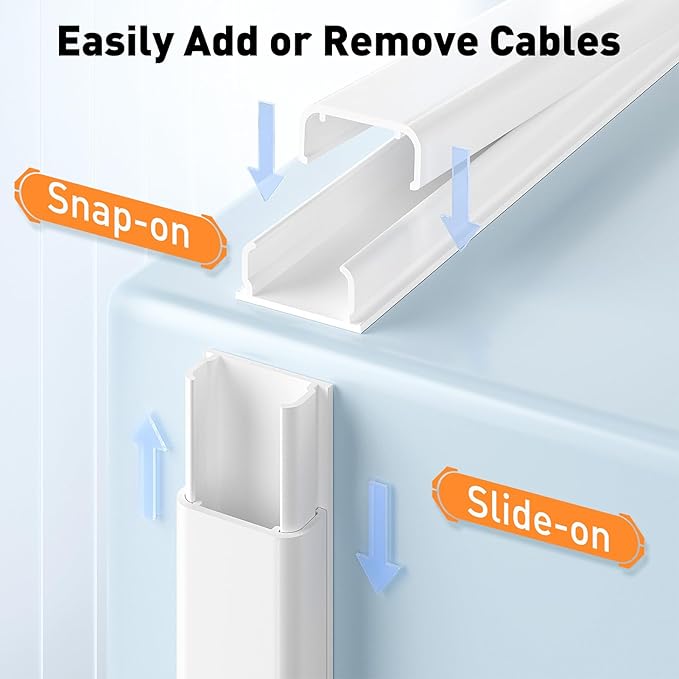 Delamu Cord Hider, 142in Cable Hider, Cord Covers for 2-3 Wires on Wall, Wire Covers for Cords, Wire Hiders for TV on Wall, Easier Setup Cable Cover Cable Management, W0.94 H0.47in, White