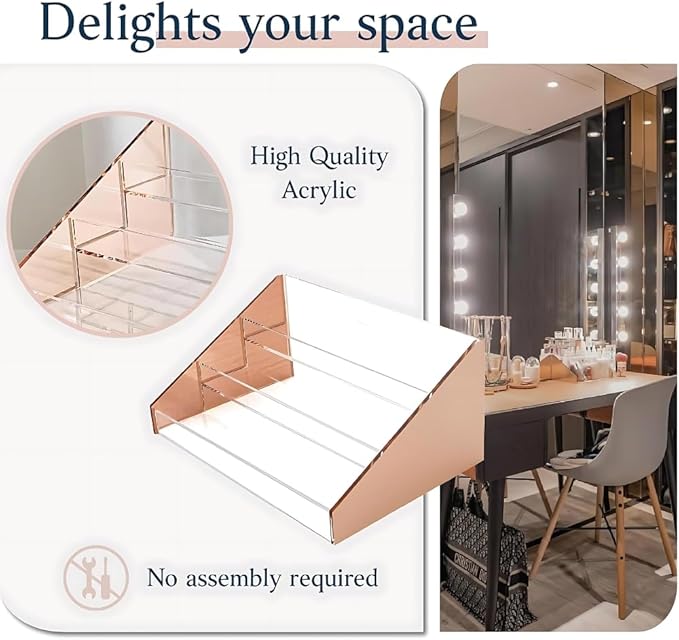 Moosy Life Perfume Organizer, Perfume Stand, Nail Polish Organizer Vanity, Nail Polish Rack, Acrylic Risers Display Stands, Rose Gold Stand