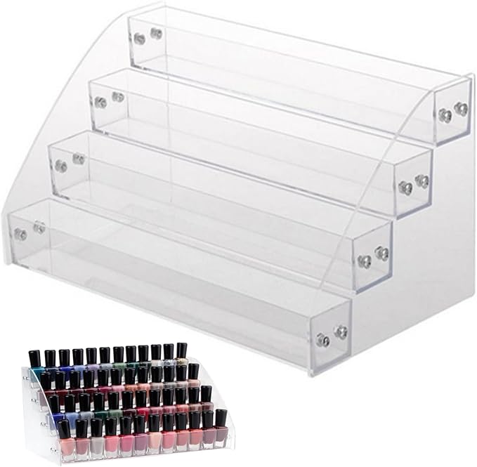 Acrylic Risers Display Stands, 12 Inch Clear Acrylic Shelves 4 Tier Perfume Stand Organizer Desktop Plastic Storage Box for Figurine Display, Makeup, Toys, Cupcake.