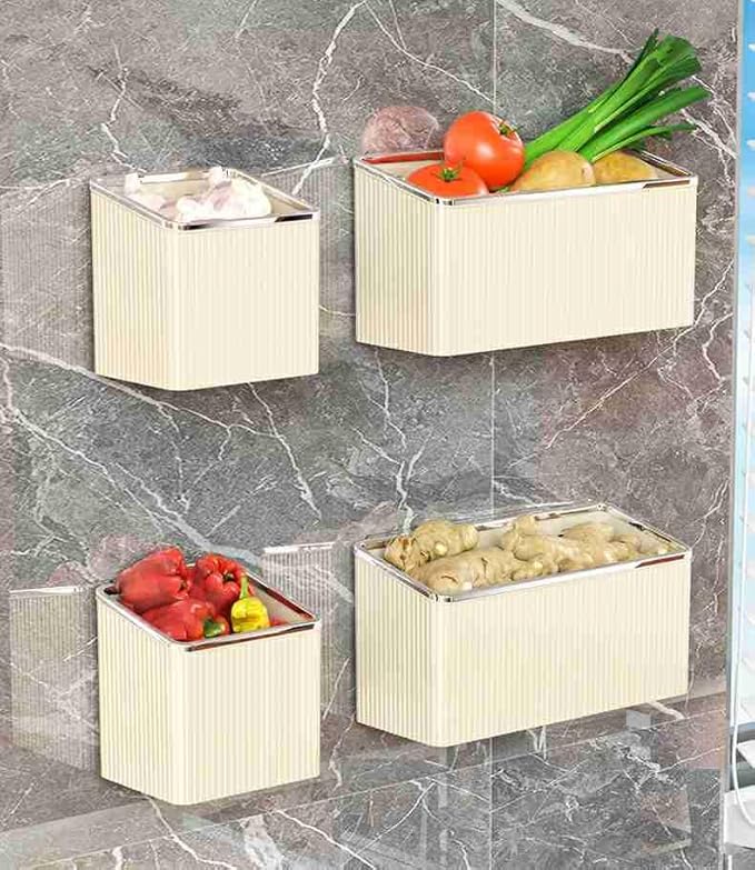 TXLFRO Pulreiush Floating Shelves Wall Bin Organizer Adhesive Wall Mounted Plastic Storage Organizer No Drilling Hanging Storage Containers Makeup Organizer Shelf for Office, Kitchen, Home