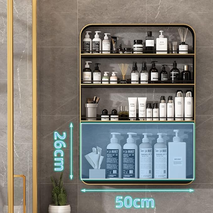 Floating Shelves Punch-Free Bathroom Shelf, 2-4 Tier Wall-Mounted Makeup Organizer, Cosmetic Storage Rack, 10kg Load-Bearing (Color : Black, Size : 30 * 8 * 40cm) (Black 40 * 8 * 60c