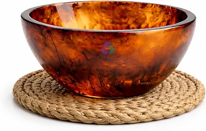 Elegant Handcrafted Resin Bowl – Glossy Amber Finish Decorative & Functional Use | Resin Decorative Bowl Centerpiece Table Decorations, Fruit Basket for Coffee Table, Kitchen Decor (Tortoise)
