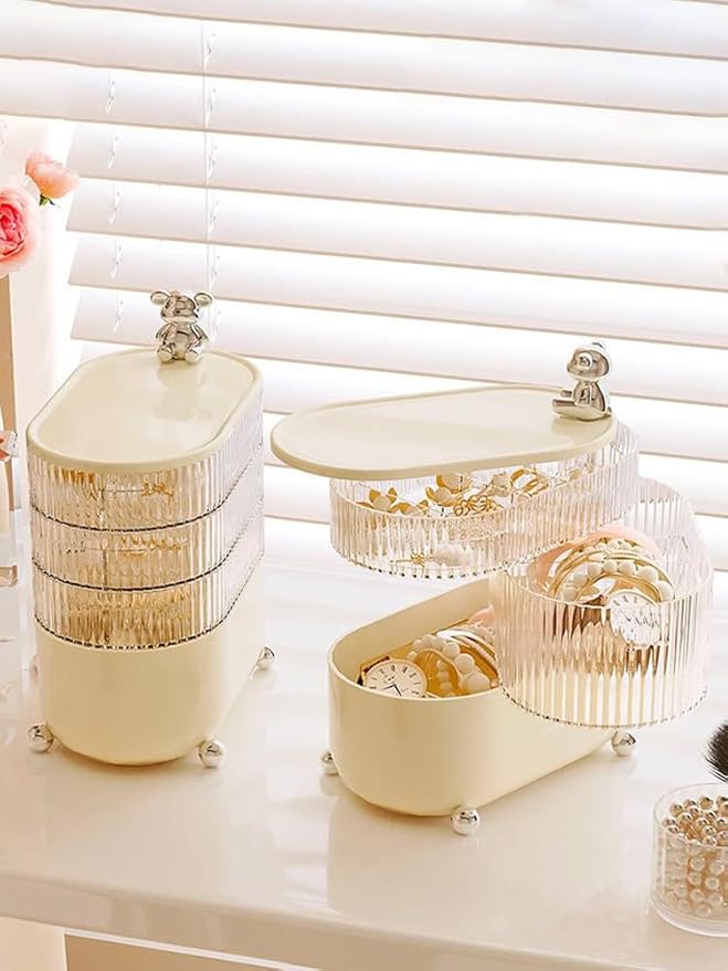 MSUIINT Rotatable Makeup Organizer, Rotating Makeup Storage Organizer, Cosmetic Organizer Tray, Bathroom Jewelry Container Box for Lipsticks Perfume Bracelets Earring Holder