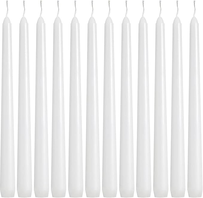 YOROXRG 36 Pack White Taper Candles, 7-8 Hours Burn Time, Unscented, Smokeless and Dripless, 0.8 x 10 Inch Dinner Candle Set for Household, Wedding, Party and Home Décor Candlesticks