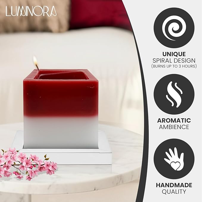LUMINORA Spiral Scented Candle for Women & Men | Hand-Crafted Decorative Soy Wax Candle | Wooden Wick | Unique Twisted Spiral Burn Design | Aromatherapy Candle | Hanami | (Japanese Cherry Blossom)