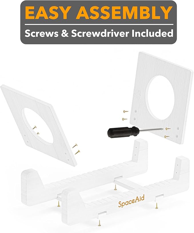 SpaceAid Bamboo Record Storage Holder Shelf, Holds Up to 50 Albums, 7 or 12 inch LPs, Stand Organizer Display, Gifts for Vinyl Lovers (White)