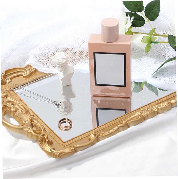 Perfume Organizer Vanity Tray with Mirror Plate Decorative Makeup Tray for Dresser Surfaces Home Décor for Bathroom and Bedroom Storage