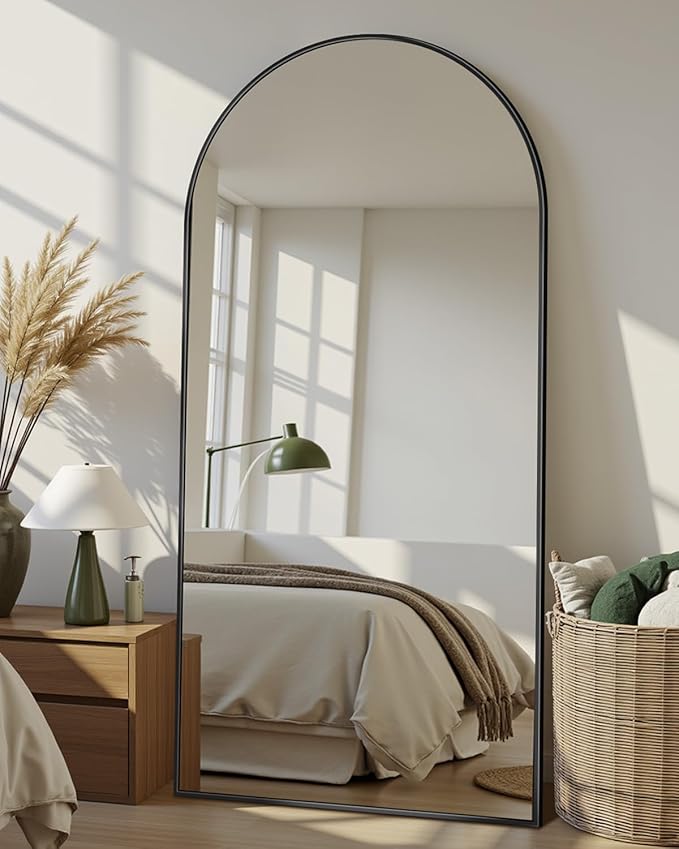 69"x28" Full Length Mirror, Arched Full Body Mirror, Standing Hanging or Leaning Floor Mirror for Bedroom and Living Room, Black