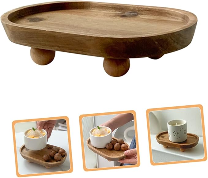 Wooden Decorative Tray Jewelry Display Plate Perfume Stand Organizer Makeup Tray for Entryway Storage and Photo Props