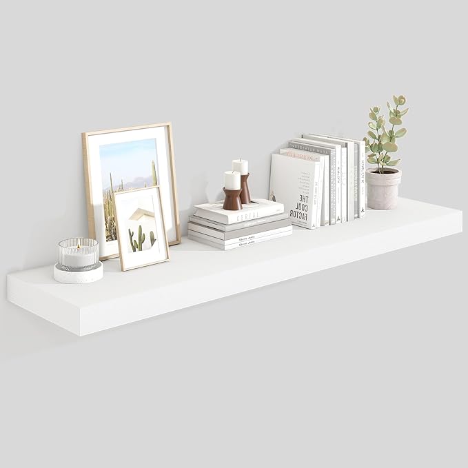 Heimlove Floating Shelves for Wall 48 Inch Long,Extra Large and Thick Wood Shelves Mounted Storage Hanging Shelf Invisible Bracket for Bedroom,Living Room,Kitchen,Office,White
