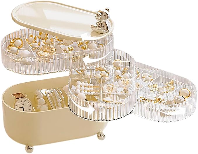 Jewelry Box, 4-Layer Rotation Jewelry Organizer, Acrylic Storage Boxes for Rings, Bracelets, Necklaces, Lipsticks, Make up Organizer for Vanity Top, Gifts for Women