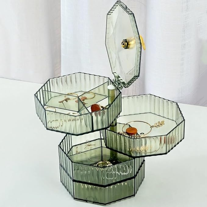 Jewelry Box,Acrylic Jewelry Organizer with Handle, Clear Jewelry Boxes for Women Girls, Make Up Organizer Reusable Easy to Use Green