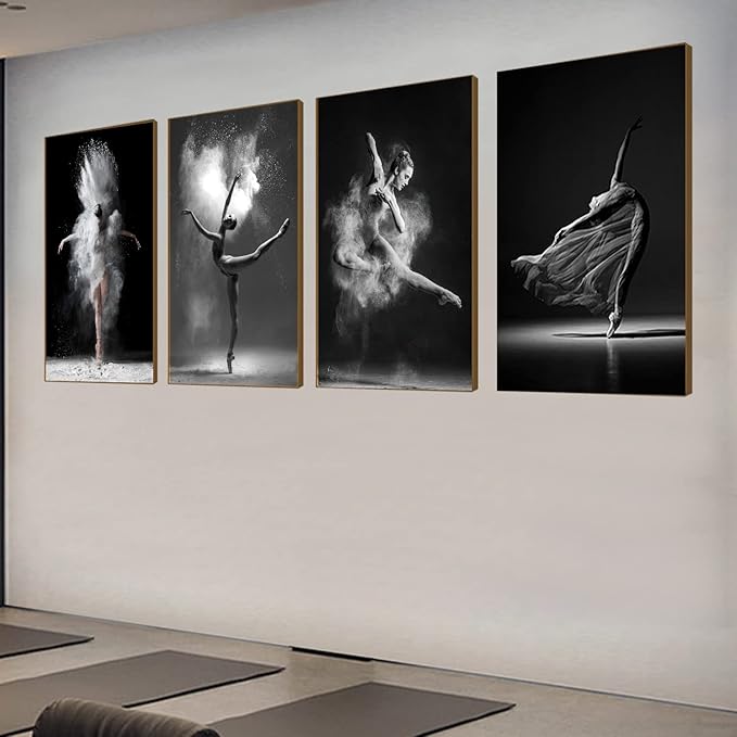 NCYEL Black and white ballet wall art dancer poster beautiful girl bedroom elegant dance classroom bathroom dormitory decoration poster 16 "x24 x4pcs