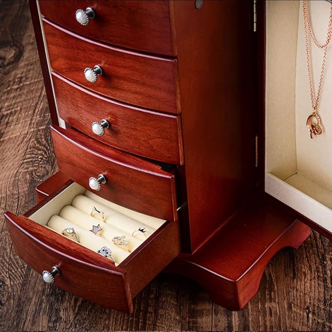 Makeup Organizers Wooden Jewelry Box Multi-Layer Drawer Storage Box Ring Earring Necklace Bracelet Watch Small Jewelry Storage Box Retro Jewelry Box 10.23 Inches Jewelry Case