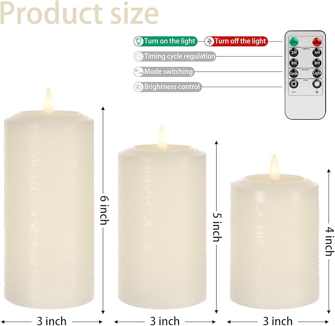 ANGELLOONG Flameless Pillar Candles with Remote, Real Wax LED Candles with Timer, Set of 3 Battery Operated Electric Flickering Candle for Home Decor, Living Room, Bedroom, Party