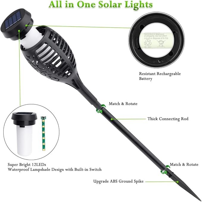 LNRYY Outdoor Solar Lights, 12Pack Solar Torch Light with Flickering Flame, Solar Garden Lights Waterproof for Outdoor Decorations, Flame Torches for Outside, Outdoor Lighting for Pathway Yard Decor