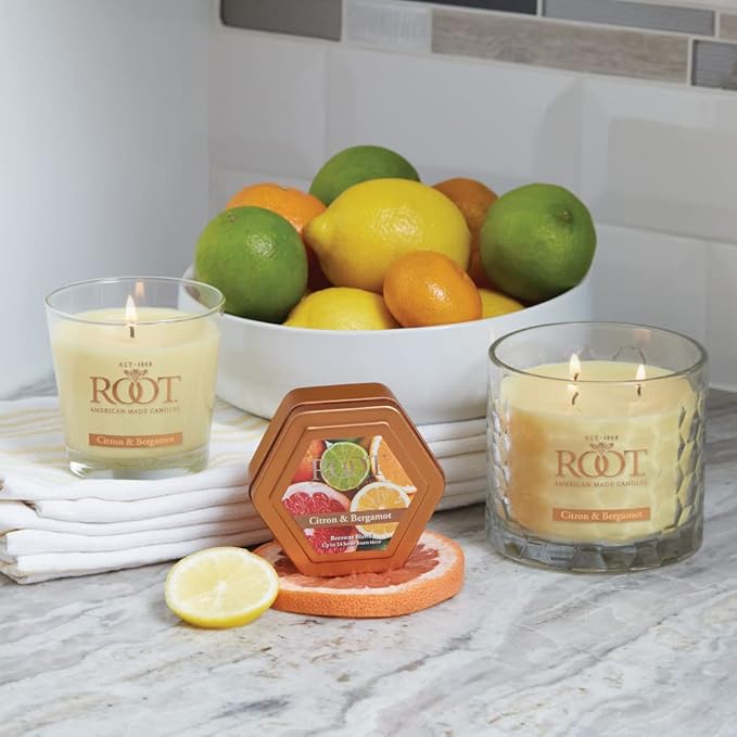 Root Candles Scented Candles Honeycomb Beeswax Blend Premium Handcrafted Candle, 12-Ounce 3-Wick, Citron & Bergamot