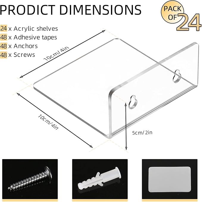 Acrylic Wall Shelves for Storage,Floating Shelf,Acrylic Display Shelves,Ledges for Pop Figures,Plant,Picture Photo for Bedroom Decor Living Room