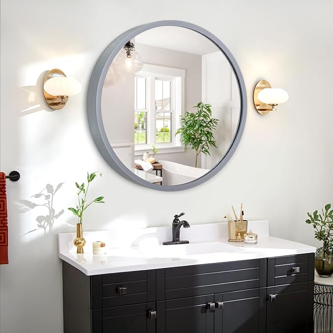JJUUYOU Circular Wall Mirror Round Mirror Decorativ for Bathroom Circle Mirrors Small Coffee Decor Metal Framed Make up Viintage Mirrors for Farmhouse Living Room Bedroom Dorm 20 Inch