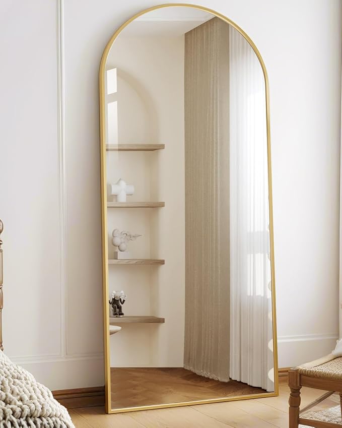 DMWOODFL 71"x26" Arched Full-Length Mirror with Explosion-Proof HD Glass - Oversized Floor or Wall-Mounted Full Body Mirror for Bedroom, Living Room, and Cloakroom (Gold)