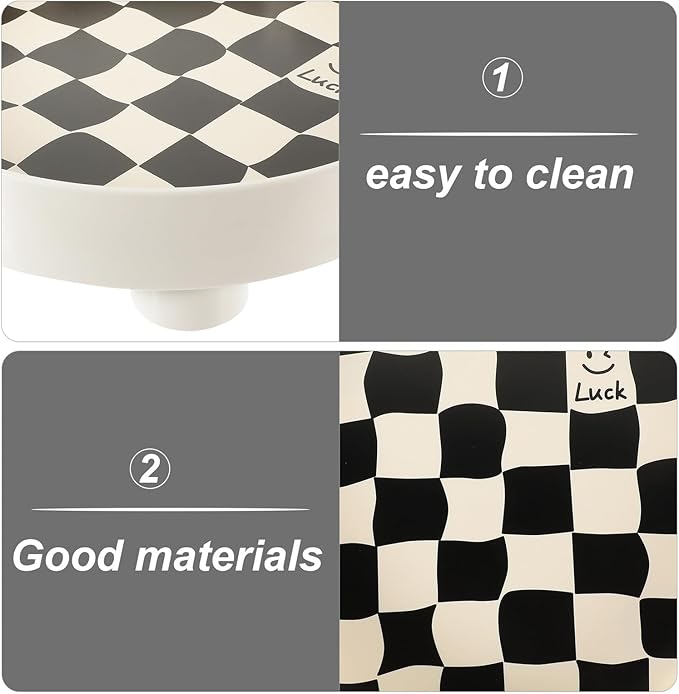 Healifty Black and White Checkered Storage Tray Large White Decorative Jewelry Tray Makeup Organizer for Home Office Desktop Storage