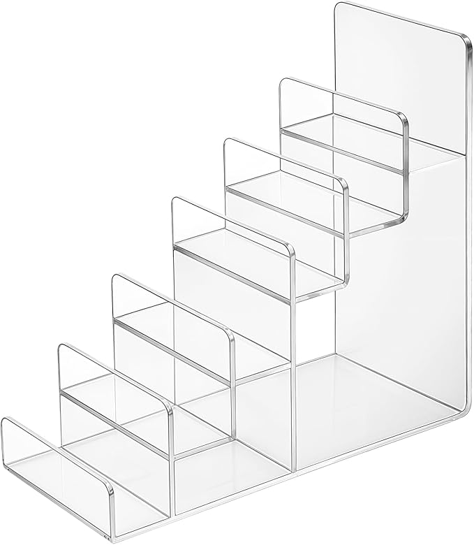 Giantree Acrylic Wallet Display Stand, 1 PCS 6 Tier Clear Purse Handbag Organizer Jewelry Riser Display Stand 7.8" Clear Multi Slot Counter Table Shelf for Cosmetic Perfume Sunglasses(6 Tier,1)