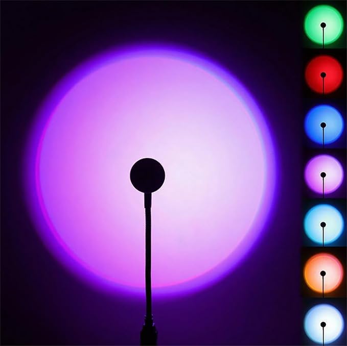YOWOCAL Sunset Projection Lamp - 7 Colors & 13 Modes, USB-Powered Mood Light for Bedroom, Party, Relaxation | Plug & Play Sunset Light, Wall & Ceiling Projector, Romantic Decor Gift