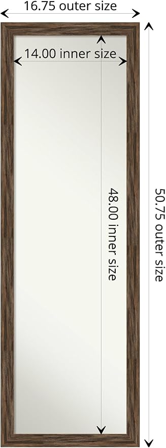 Amanti Art Brown Full Length Mirror for Door, 51x17 Regis Barnwood Mocha Narrow Tall Wall Mirror Full Length, Mounted to Door or Closet Wall with no Visible Brackets, Country Rustic Wood Frame,