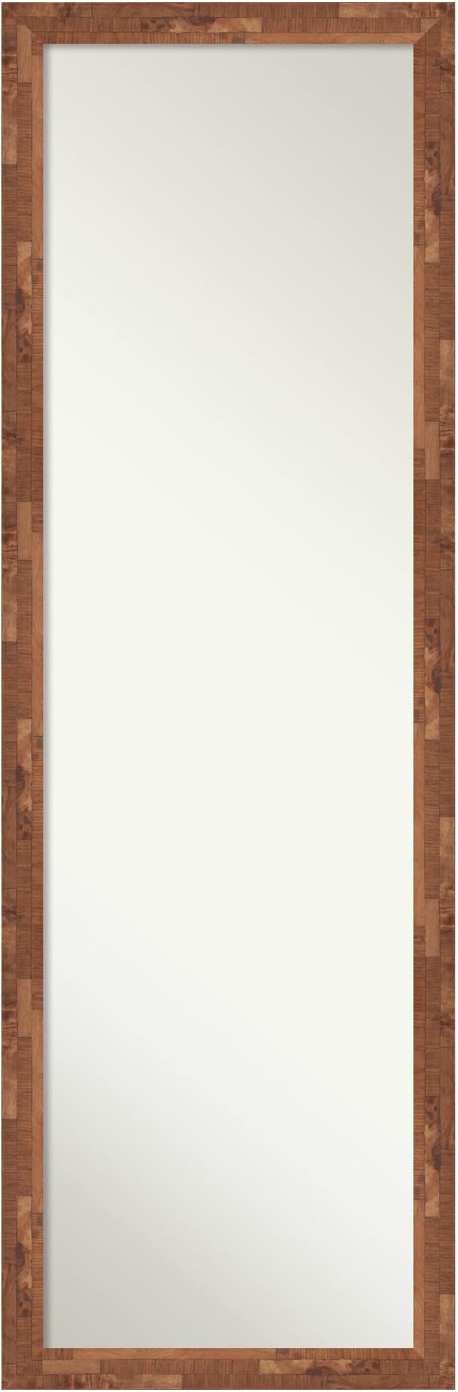 Amanti Art Brown Full Length Mirror for Door, 51x17 Fresco Light Pecan Tall Wall Mirror Full Length, Mounted to Door or Closet Wall with no Visible Brackets, Country Rustic Wood Frame, Bedroom Decor