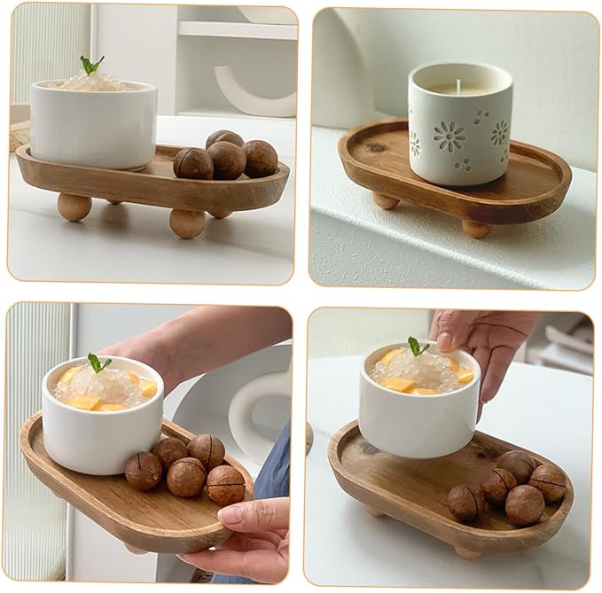 Wooden Oval Tray Jewelry Dish Makeup Organizer Desktop Perfume Holder Decorative Serving Plate for Entryway Key Storage and Aromatherapy Display