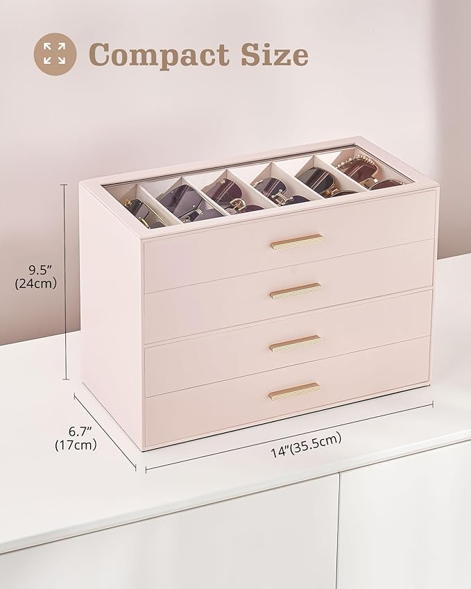 Lolalet Sunglasses Storage Box for Women, Eyewear Eye Glass Organizer with Clear Top Display Holder Case, Mothers Day Gifts