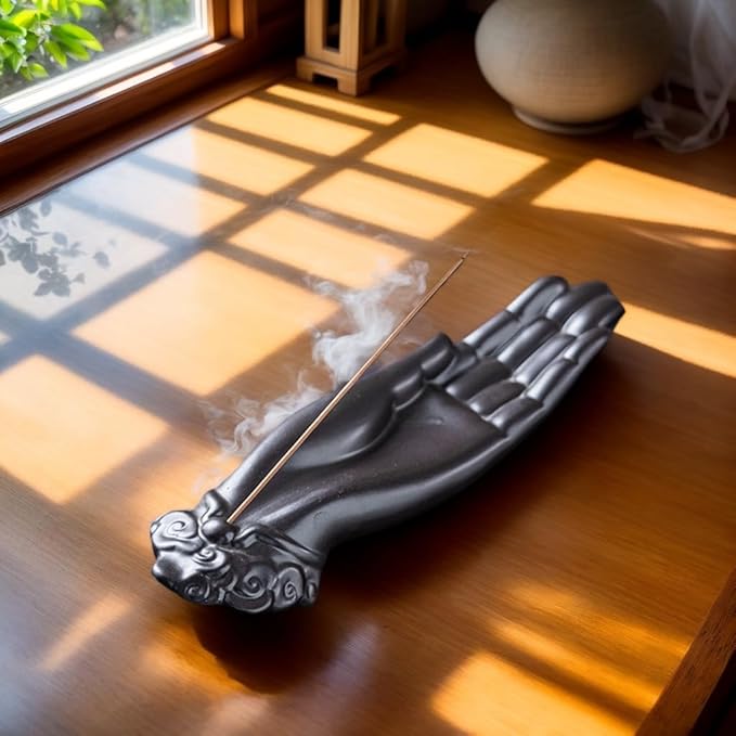 Premium Incense Holder for Sticks|Features an Elegant Buddha Hand Design for Zen Home Decor & Spiritual Wellness, Safely Holds Burning Incense Sticks.