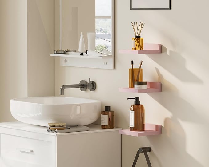 QsQueen Small Floating Shelves Mini Shelves Hanging Display 5 Inch Wall Shelf for Bathroom Livingroom Bedroom,3 Pack, with 2 Types of Installation, Great for Room Decor
