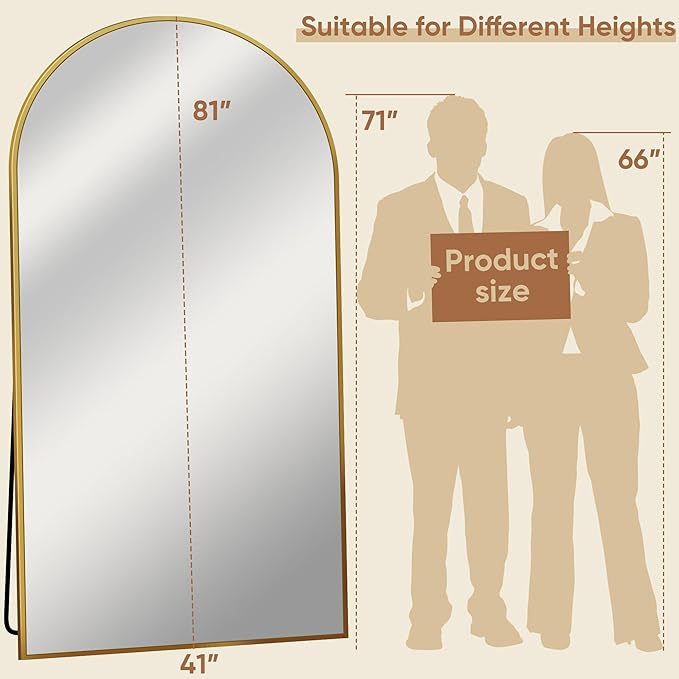Full Length Mirror, 81"x41" Oversized Arched Mirror Large Standing Mirrors, Tall Mirrors Body Floor Mirror for Bedroom Living Room Aluminum Frame, Gold
