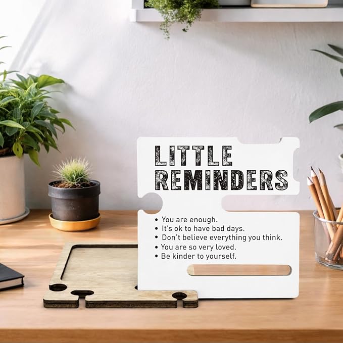 Inspirational Gifts for Employee Cooworker - Multi-functional Desk Organizer - Motivational Wood Decor Sign for Office Desk Table Shelf