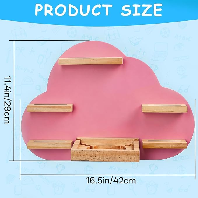 Cloud Toines Shelf, for TonieBox 1 and 2 Tonies Wall Floating Shelf Storage for 12-20 Toine Figures Characters Wall Shelf Magnetic for Tonies Toniebox, Charging Station, Kids Play Room (Pink 2)