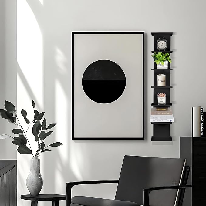 YEXEXINM 7 Tier Wall Shelf Unit - Lack Floating Shelf, Compact Display Floating Shelf, Vertical Column Wall Decor Mount Floating Storage Organizer Tall Tower Shelf for Bedrooms, Living Rooms(Black)