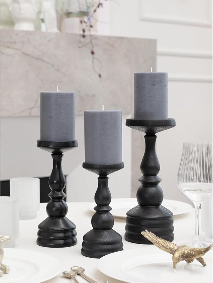CANDWAX 3x4 inch Pillar Candles Set of 3 – Unscented Dripless Rustic Dark Gray Candles for Wedding Decor, Home Use