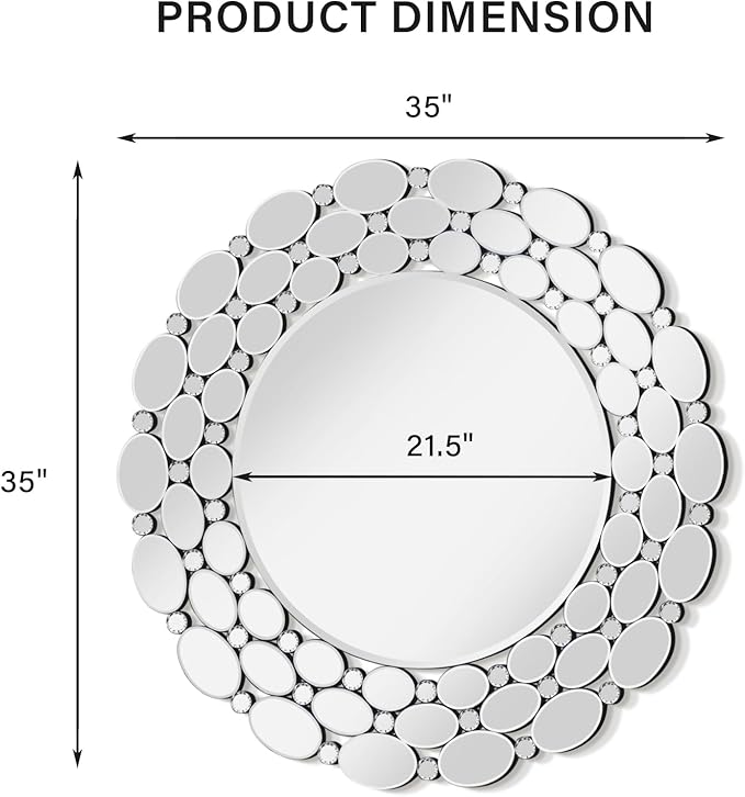 35" Large Round Wall Mirrors, Modern Silver Mirror for Wall Decor, Elegant Decorative Mirror for Entryway, Living Room, Bedroom, Bathroom, Dining Room