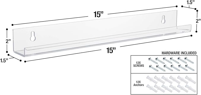 Sorbus Acrylic Nail Polish Organizer Rack 6 Pack 15" - 90-120 Bottles - Wall Mounted Floating Shelves Ledges Clear Invisible Nail Polish Shelf Holder Display Perfume, Essential Oil, Bathroom Storage
